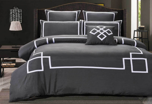 Luxton King Size Charcoal and White Quilt Cover Set (3PCS)