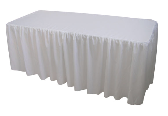 6 Foot Gathered White Table Cloth Trestle Cover