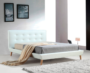 Queen PU Leather Deluxe Bed Frame White