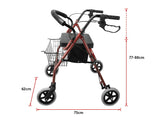 Rollator Walker Walking Frame With Wheels Zimmer Mobility Aids Seat Red