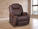 Brown Massage Sofa Chair Recliner 360 Degree Swivel PU Leather Lounge 8 Point Heated