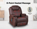 Brown Massage Sofa Chair Recliner 360 Degree Swivel PU Leather Lounge 8 Point Heated