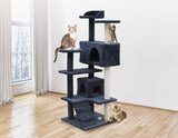 132cm Cat Tree Scratching Post Scratcher Tower Condo House Furniture Wood - Grey