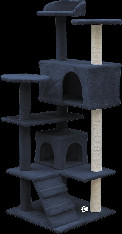 132cm Cat Tree Scratching Post Scratcher Tower Condo House Furniture Wood - Grey