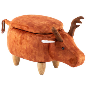 Wilson Orange Brown Deer Ottoman Storage with Wooden Footrest