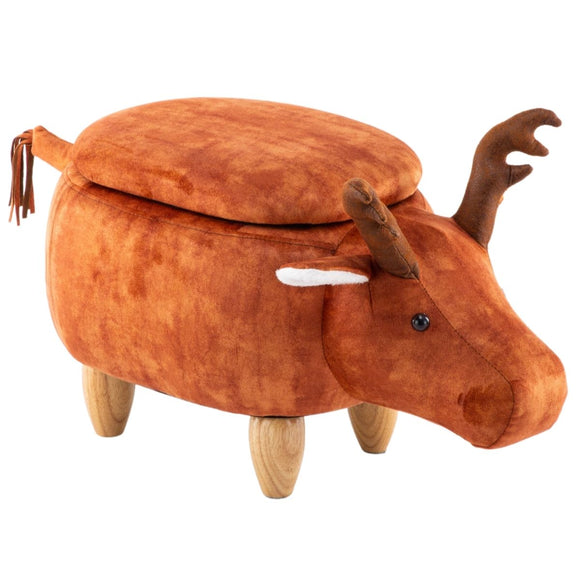 Wilson Orange Brown Deer Ottoman Storage with Wooden Footrest