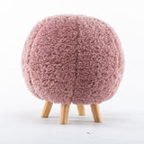 Pink Fleece Ball Stool with Natural Wooden Legs