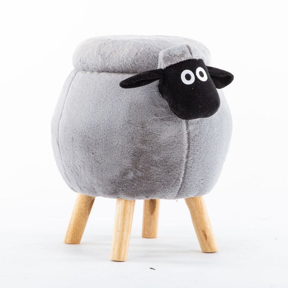 Ashton Grey Sheep Ottoman Storage with Wooden Footrest