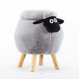 Ashton Grey Sheep Ottoman Storage with Wooden Footrest