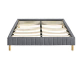 Aries Contemporary Platform Bed Base Fabric Frame with Timber Slat Double Light Grey