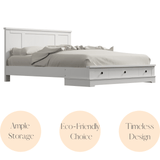 Margaux White Coastal Lifestyle Bedframe with Storage Drawers Double