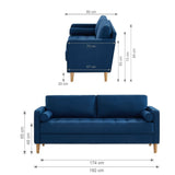 Cassandra 3 Seater Sofa Couch Blue