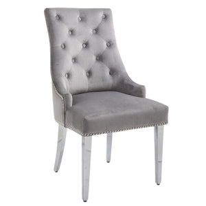 Little Lady Grey Bar Stool Quilted Velvet with a Silver-toned Ring Knocker