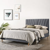 Modern Contemporary Upholstered Fabric Platform Bed Base Frame Queen Beige