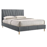 Modern Contemporary Upholstered Fabric Platform Bed Base Frame Queen Beige