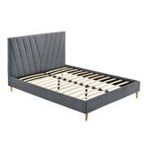 Modern Contemporary Upholstered Fabric Platform Bed Base Frame Queen Light Grey