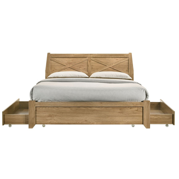 Mica Natural Wooden Bed Frame with Storage Drawers Double