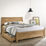 Mica Natural Wooden Bed Frame with Storage Drawers Double