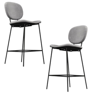 Set of 2 Dining Chairs Murray Grey Velvet Barstool Bar stool