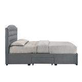 French Provincial Modern Fabric Platform Bed Base Frame with Storage Drawers King Light Grey