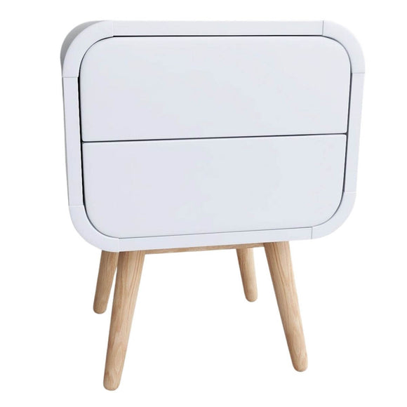 Merlin White Modern Retro Night Stand with Push to Open Drawers