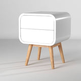 Merlin White Modern Retro Night Stand with Push to Open Drawers