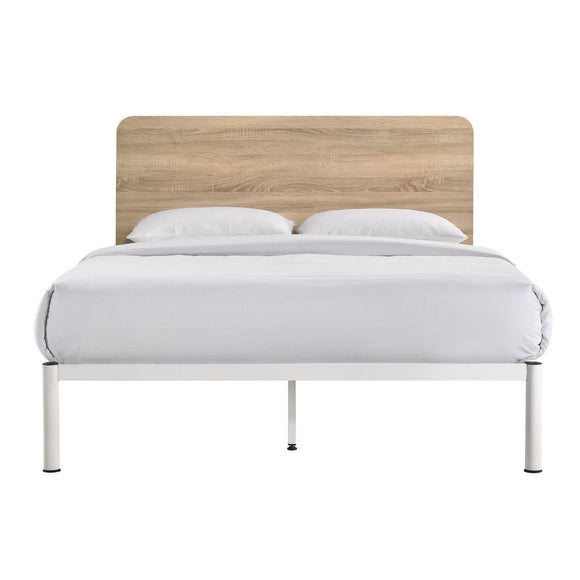 Chesca Bed Frame Modern White Metal & Wood Double