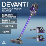 Devanti 150 Cordless Handheld Stick Vacuum Cleaner 2 Speed   Purple And Grey