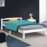 Artiss Single Size Wooden Bed Frame Mattress Base Timber Platform White