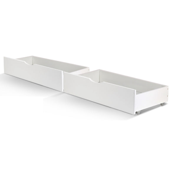 Artiss 2x Storage Drawers Trundle for Single Wooden Bed Frame Base Timber White