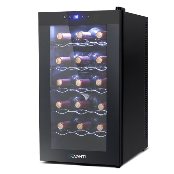 Devanti Wine Cooler 18 Bottles Glass Door Beverage Cooler Thermoelectric Fridge Black