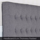 Bed Head Double Charcoal Headboard Upholstery Fabric Tufted Buttons