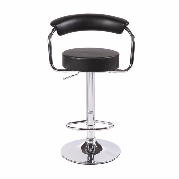 2X Black Bar Stools Faux Leather High Back Adjustable Crome Base Gas Lift Swivel Chairs