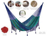 King Size Mayan Legacy Deluxe Outdoor Cotton Mexican Hammock  in Caribe Colour