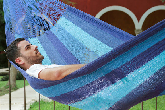 King Size Mayan Legacy Cotton Mexican Hammock in Caribean Blue Colour