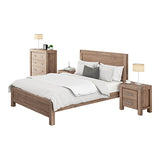 5 Pieces Bedroom Suite in Solid Wood Veneered Acacia Construction Timber Slat Double Size Oak Colour Bed, Bedside Table, Tallboy & Dresser