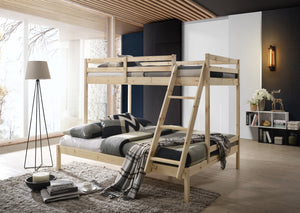 Solid Timber Triple Bunk Bed Single over Double Natural