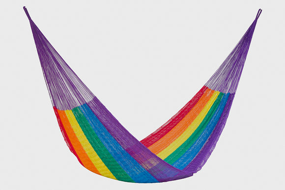 Jumbo Plus Size Mayan Legacy Nylon Mexican Hammock in Rainbow Colour