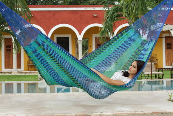 King Size Outoor Cotton Mayan Legacy Mexican Hammock in Caribe