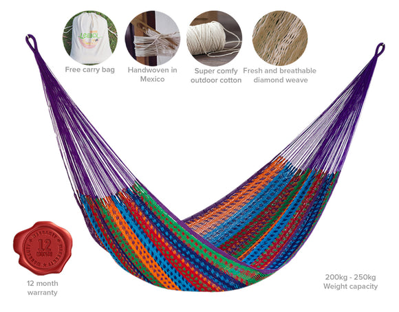 King Size Outoor Cotton Mayan Legacy Mexican Hammock in Colorina