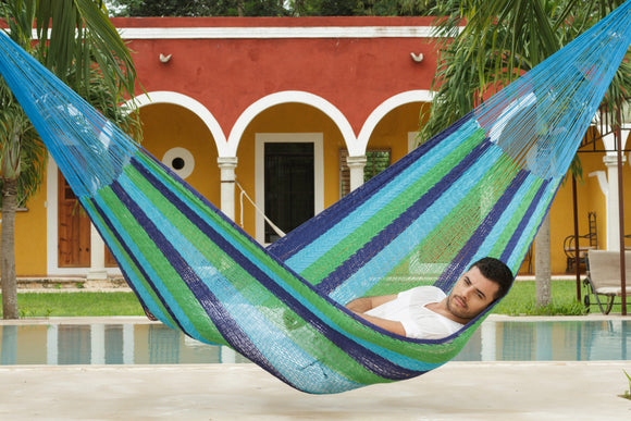 Jumbo Size Outoor Cotton Mayan Legacy Mexican Hammock in Oceanica
