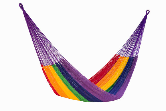 Queen  Size Outoor Cotton Mayan Legacy Mexican Hammock in Rainbow