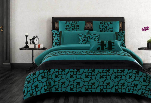 Luxton Queen Size Halsey Teal and Black Quilt Cover Set (3PCS)