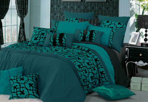 Luxton King Size Lyde Teal Black Flocking Quilt Cover Set(3PCS)