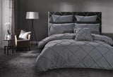 King Size Grey Diamond Pintuck Quilt Cover Set(3PCS)