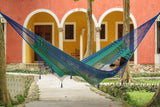 King Size Mayan Legacy Deluxe Outdoor Cotton Mexican Hammock  in Caribe Colour