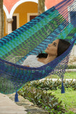 King Size Mayan Legacy Deluxe Outdoor Cotton Mexican Hammock  in Caribe Colour