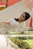 King Size Mayan Legacy Deluxe Outdoor Cotton Mexican Hammock  in Cream Colour
